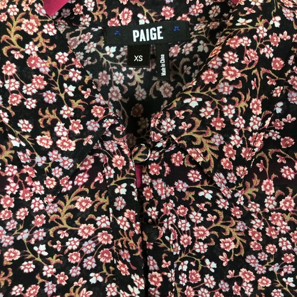 PAIGE floral Silk Button Down Long Sleeve Cold Shoulder romantic blouse size XS - Picture 2 of 6